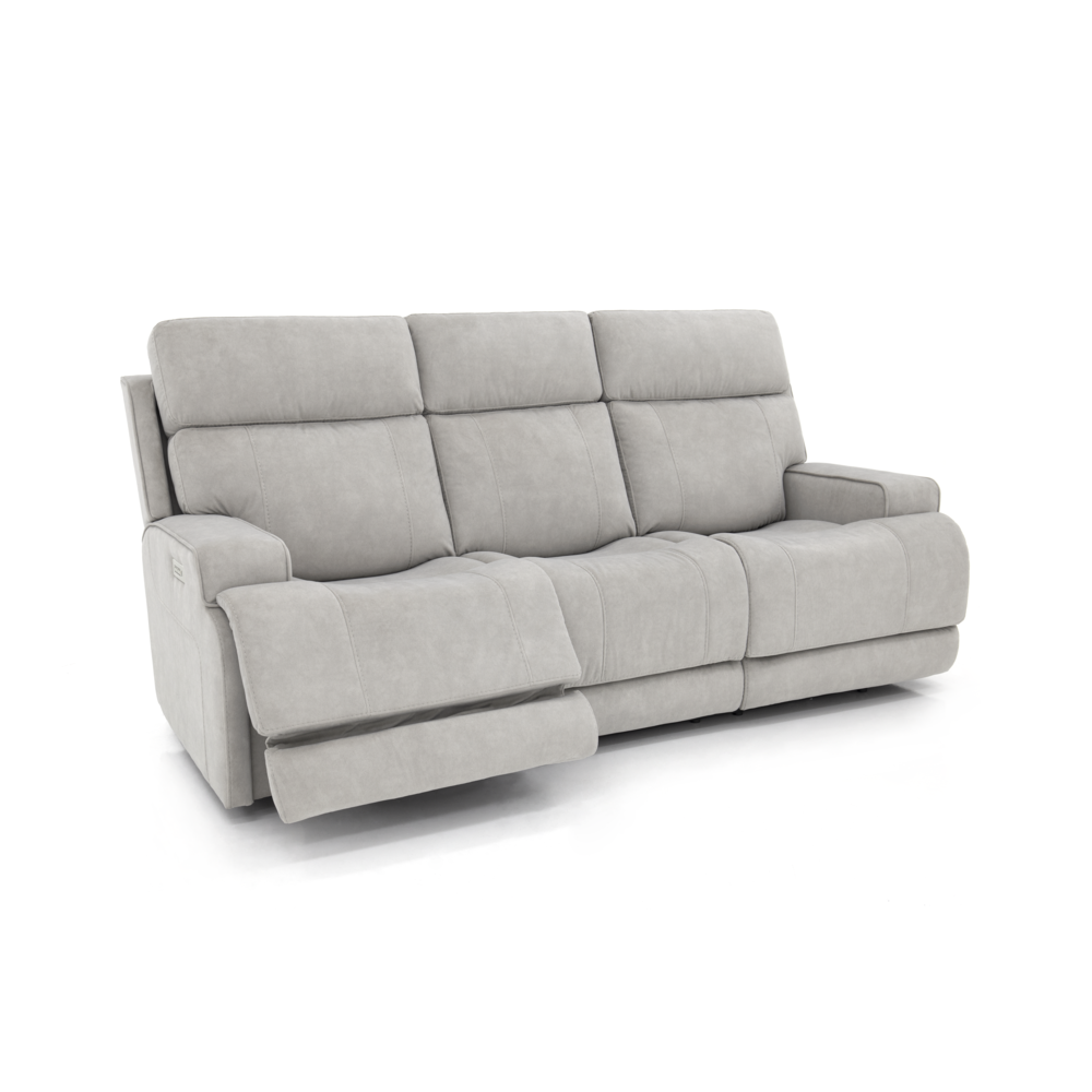 Gray Leather Power Reclining Sofa with Adjustable Headrests and Comfort. Picture 3