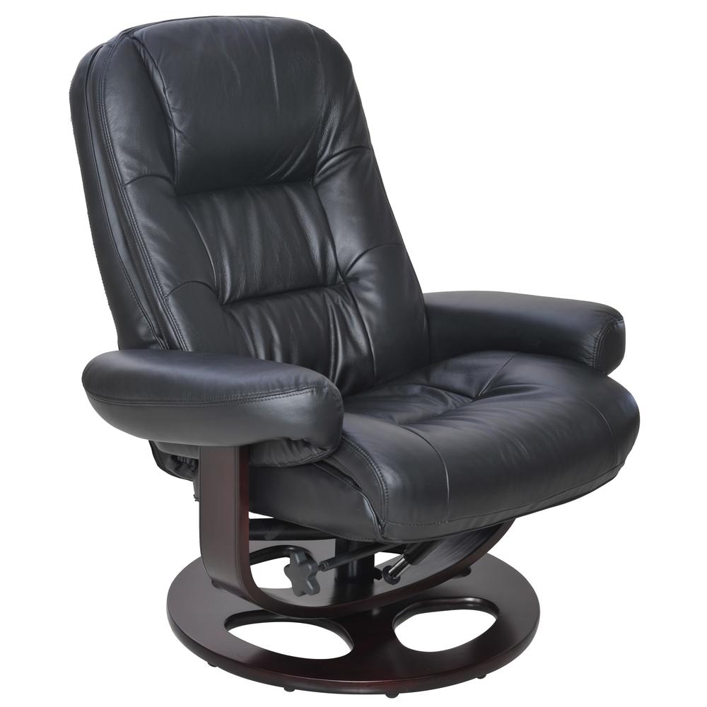Black Leather Swivel Pedestal Recliner with Ottoman, Hardwood Plywood Frame. Picture 2