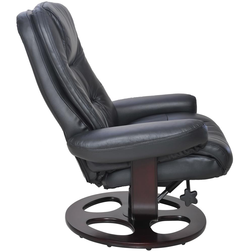 Black Leather Swivel Pedestal Recliner with Ottoman, Hardwood Plywood Frame. Picture 1