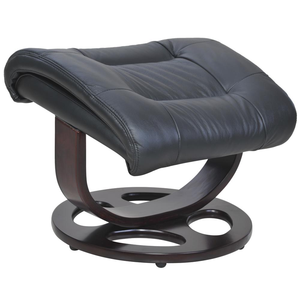Black Leather Swivel Pedestal Recliner with Ottoman, Hardwood Plywood Frame. Picture 3