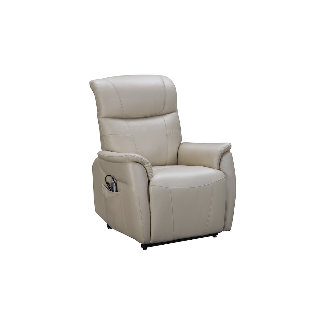 Beige Leather Power Lift Recliner with Power Head Rest & Lumbar Support. Picture 1