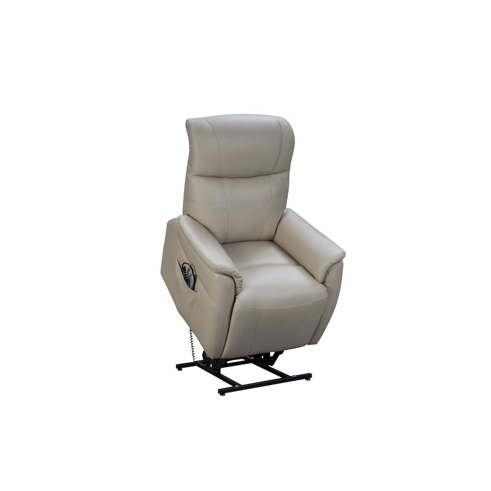 Beige Leather Power Lift Recliner with Power Head Rest & Lumbar Support. Picture 3