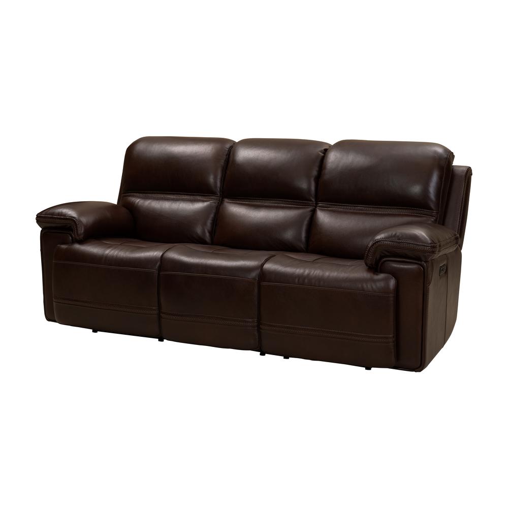 Brown Leather Power Reclining Sofa with Adjustable Headrests and Comfort. Picture 2