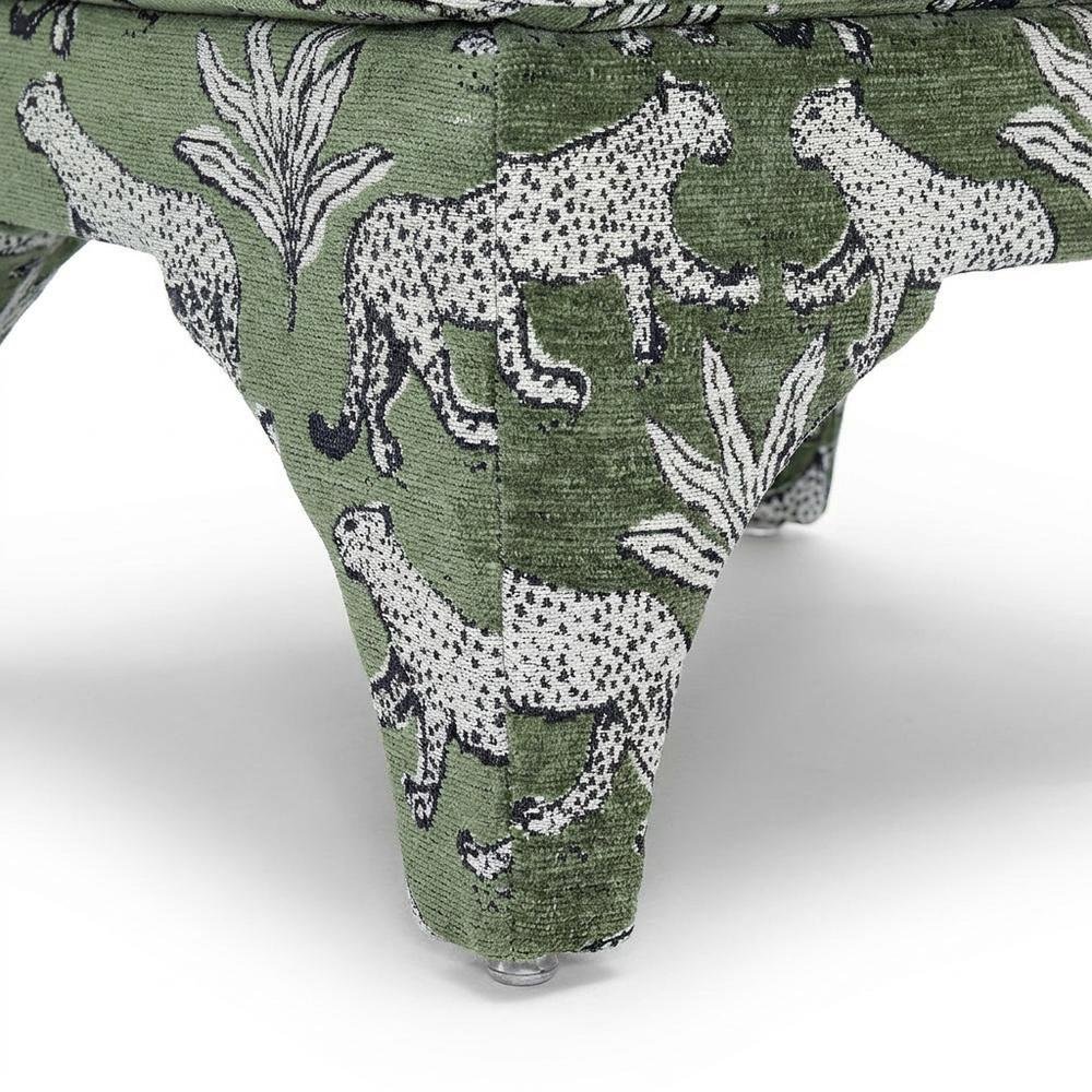Olive Green Leopard Jacquard Ottoman, Bold Patterned Statement Seat. Picture 5