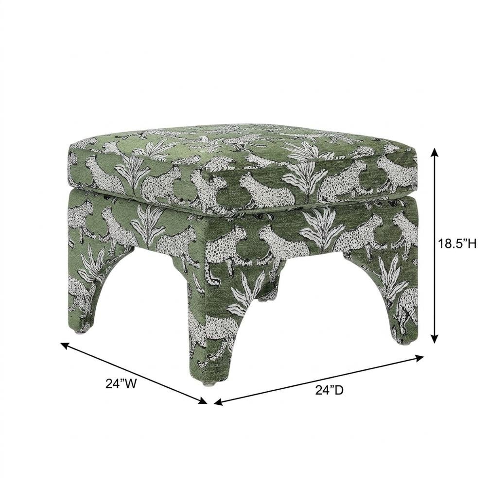 Olive Green Leopard Jacquard Ottoman, Bold Patterned Statement Seat. Picture 7