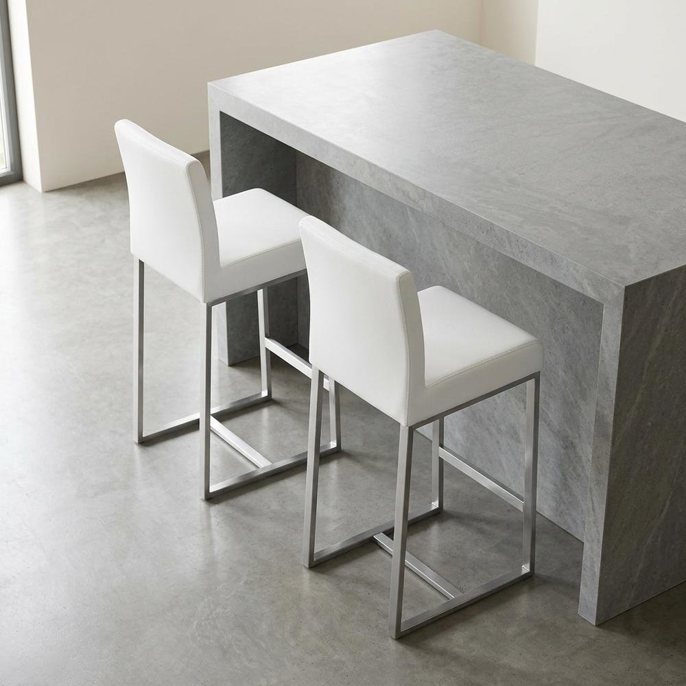 White Stainless Steel Counter Stool Set - Modern, Durable, 2-Pack. Picture 2