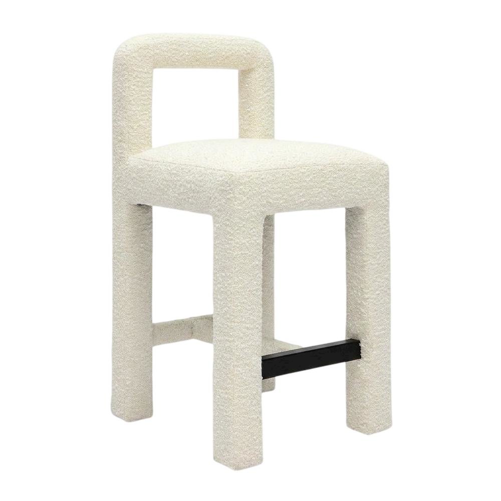 Cream Boucle Counter Stool with Upholstered Seat and Modern Design. Picture 3
