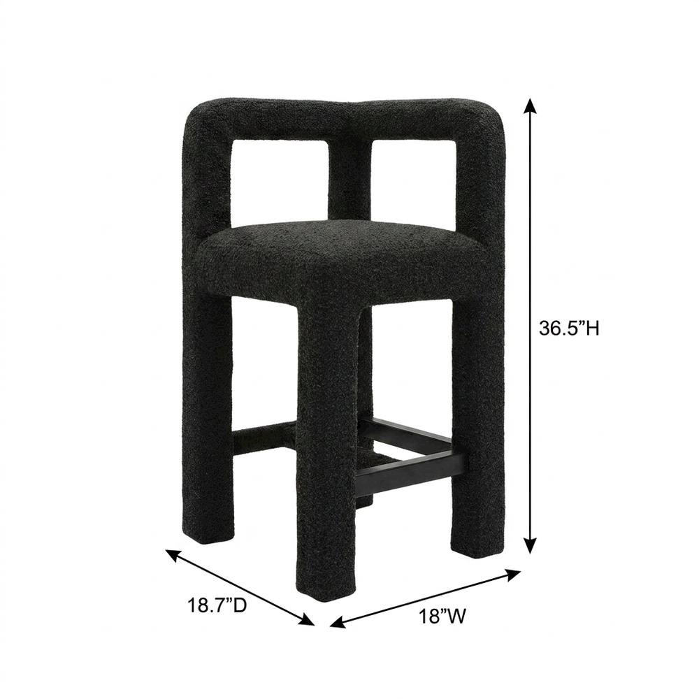 Black Boucle Counter Stool with Modern Design and Comfortable Seat. Picture 5