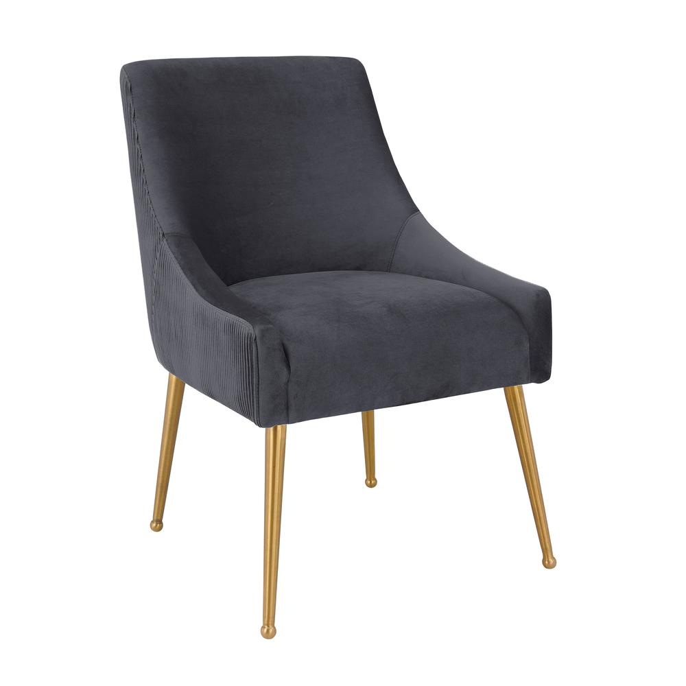 Beatrix Pleated Grey Velvet Side Chair. Picture 1