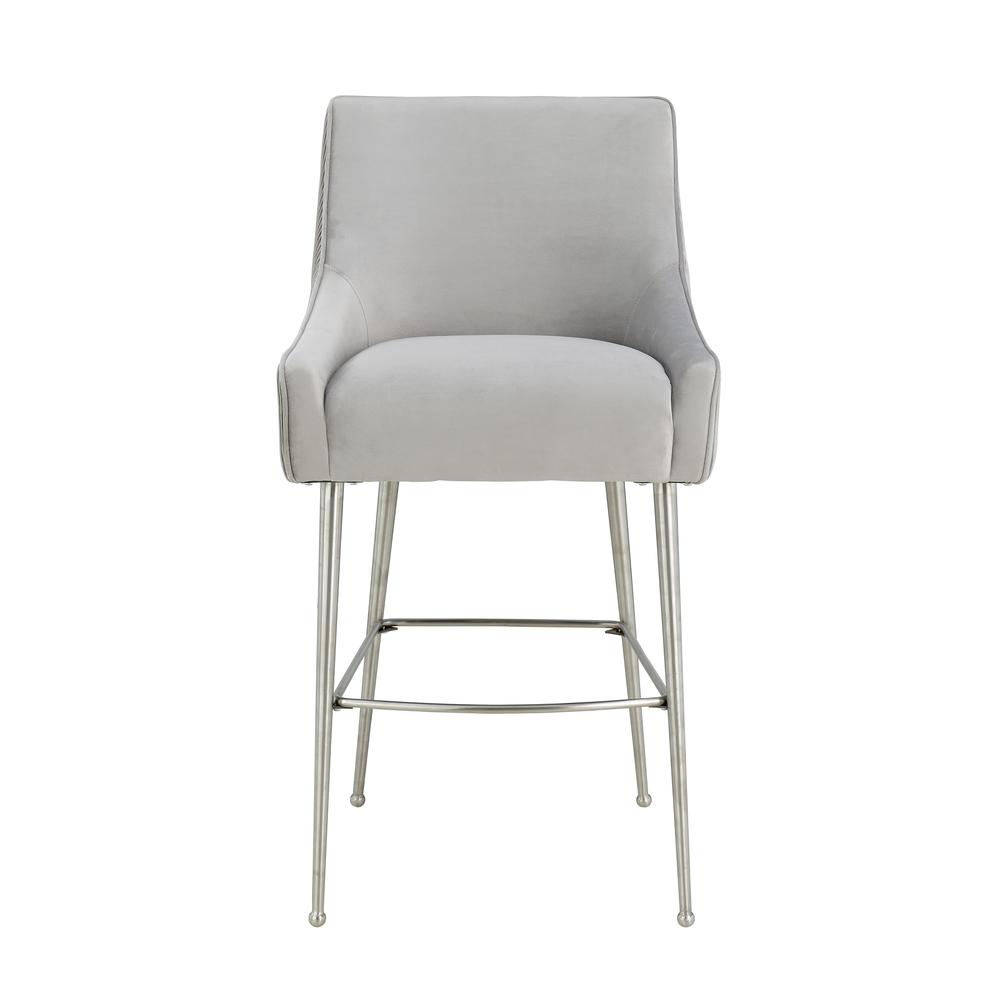 Beatrix Pleated Light Grey Velvet Bar Stool. Picture 11