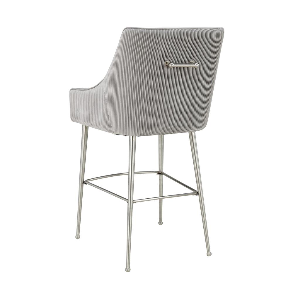 Beatrix Pleated Light Grey Velvet Bar Stool. Picture 12