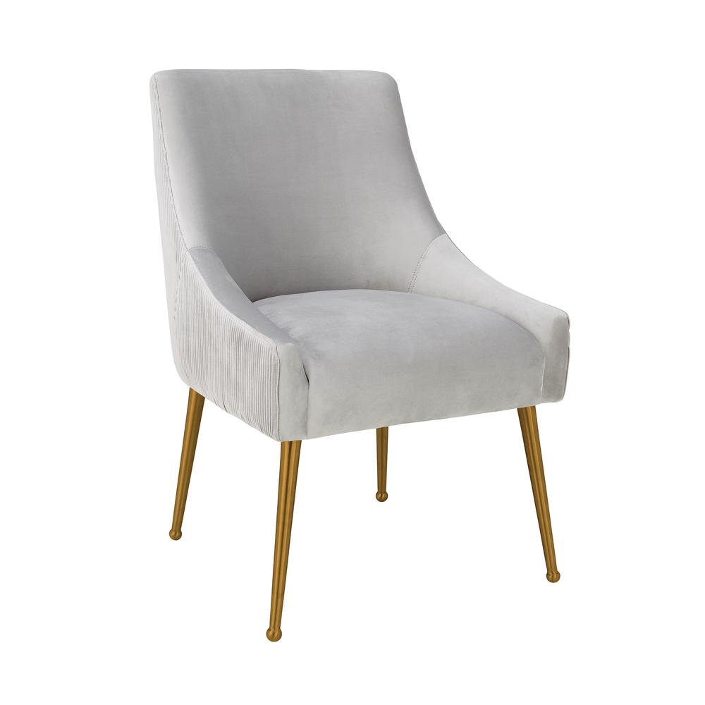 Beatrix Pleated Light Grey Velvet Side Chair. Picture 1