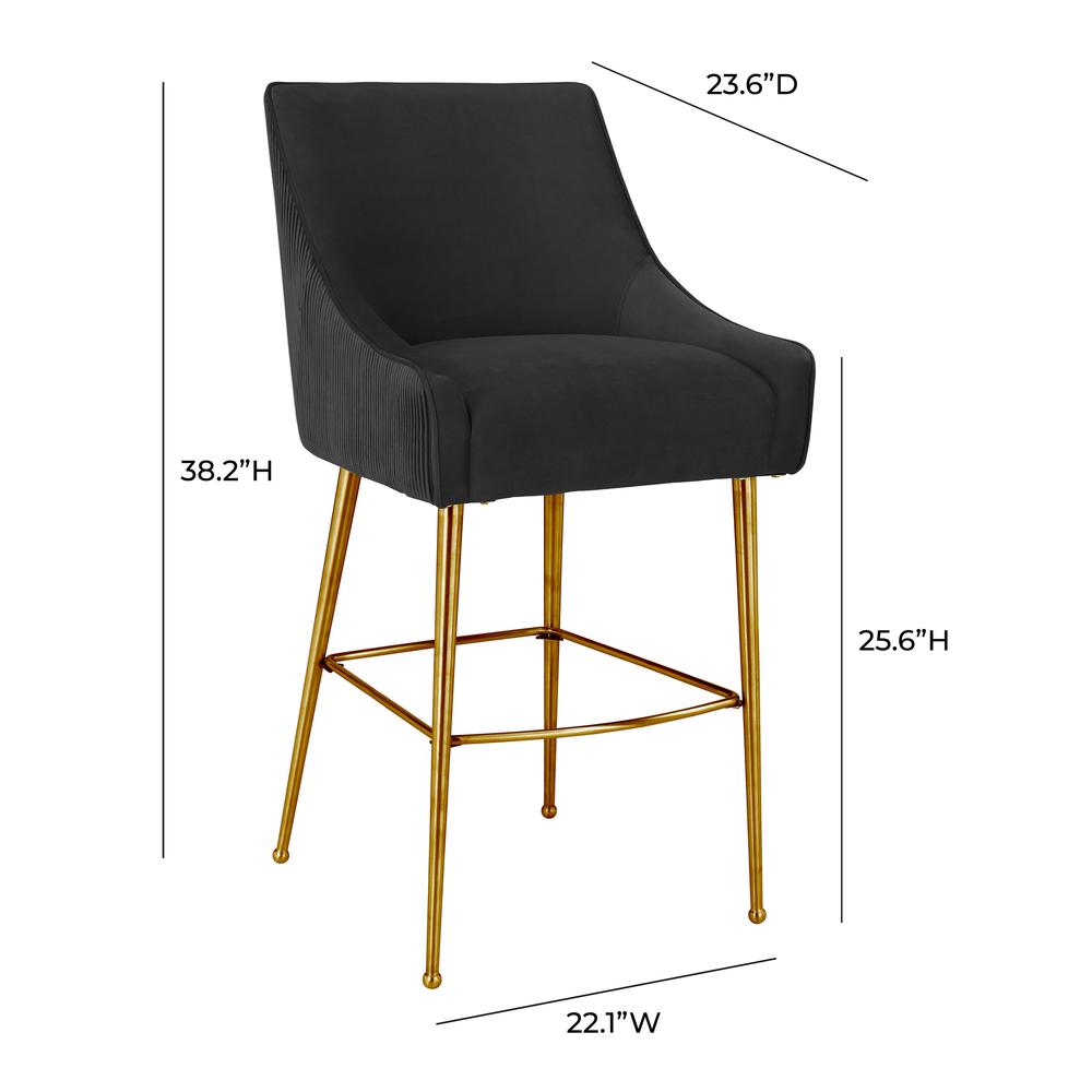 Beatrix Pleated Black Velvet Bar Stool. Picture 13