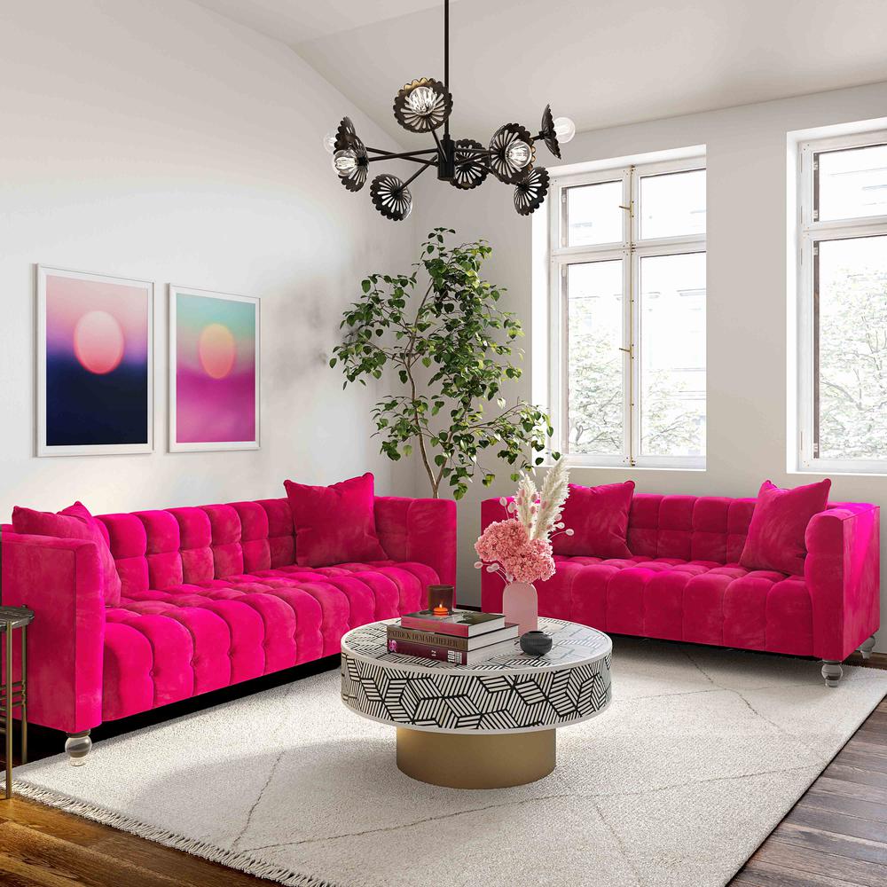 Bea Hot Pink Velvet Loveseat. Picture 6