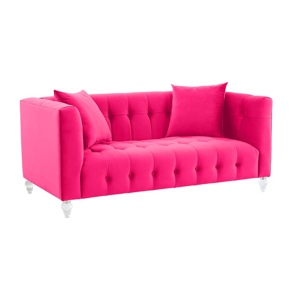 Bea Hot Pink Velvet Loveseat. Picture 1