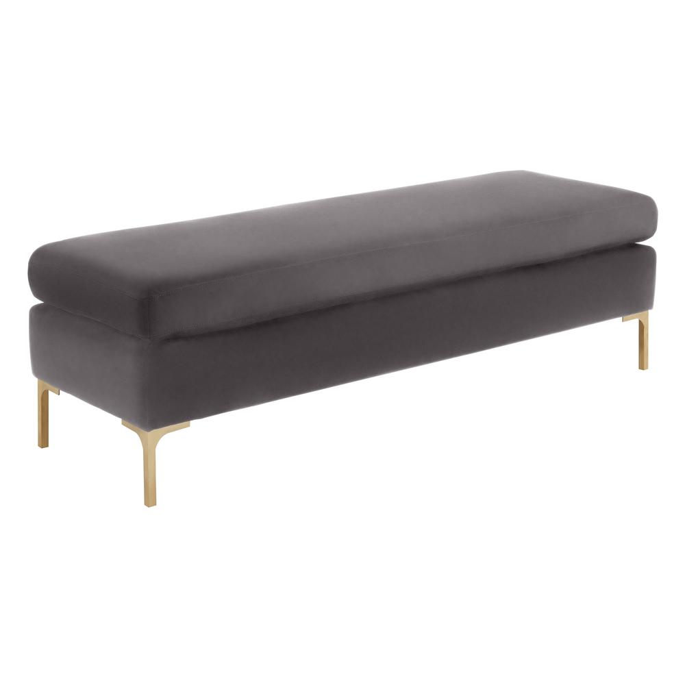 Delilah Grey Velvet Bench. Picture 1