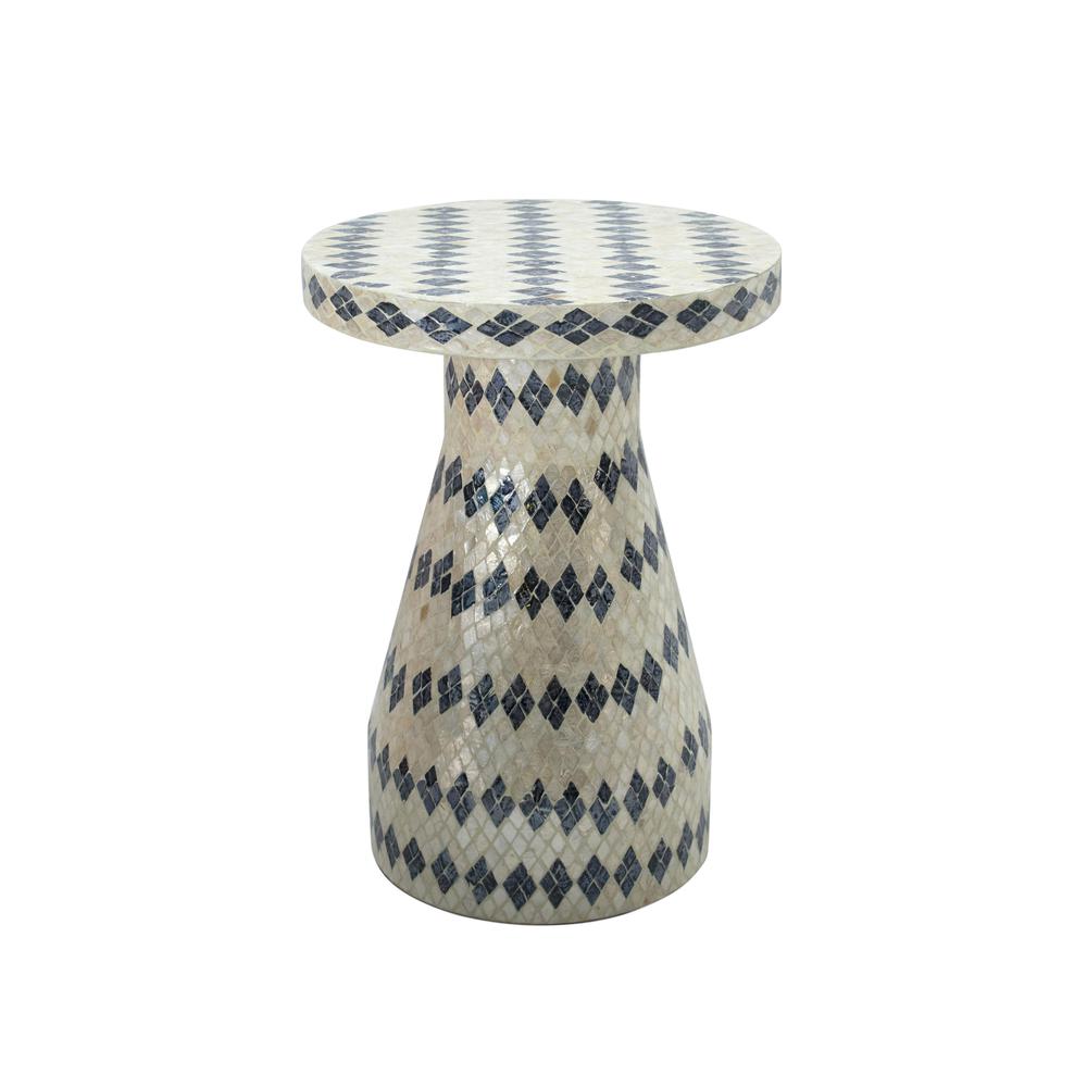 Halio Cream & Blue Checkered Shell Side Table. Picture 6