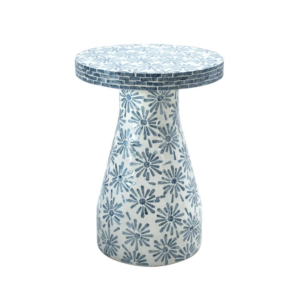 Halio Blue Floral Shell Side Table. Picture 6