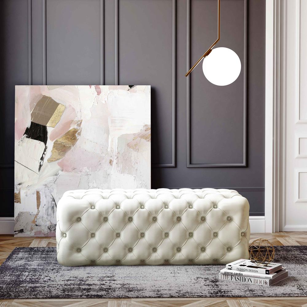 Kaylee Cream Velvet Ottoman. Picture 5