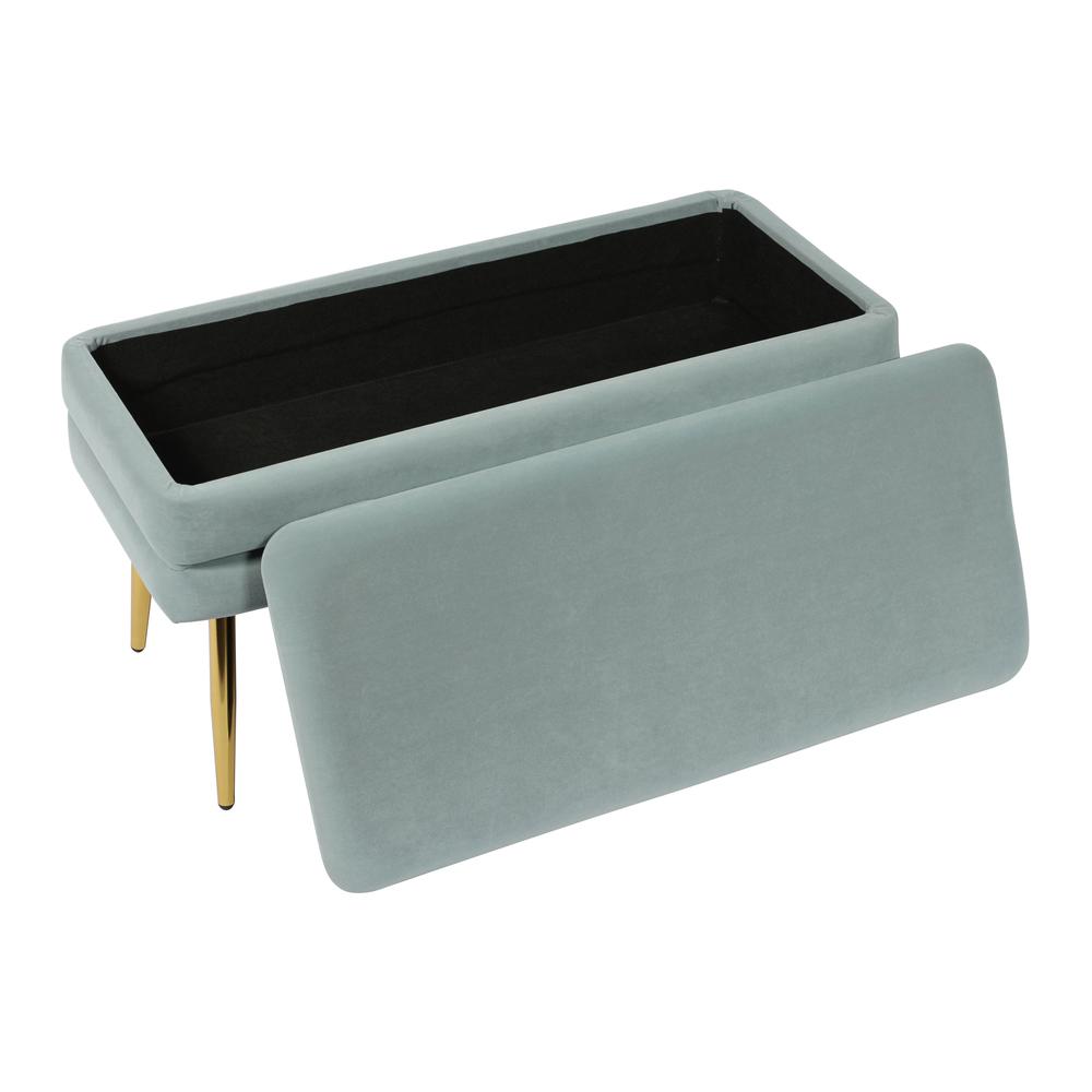 Ziva Sea Blue Velvet Storage Bench. Picture 4
