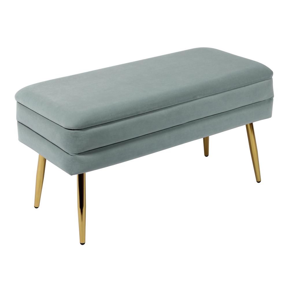 Ziva Sea Blue Velvet Storage Bench. Picture 1