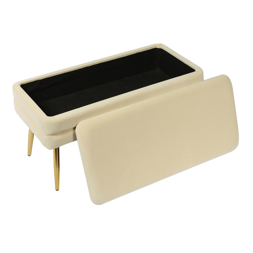 Ziva Cream Velvet Storage Bench. Picture 3