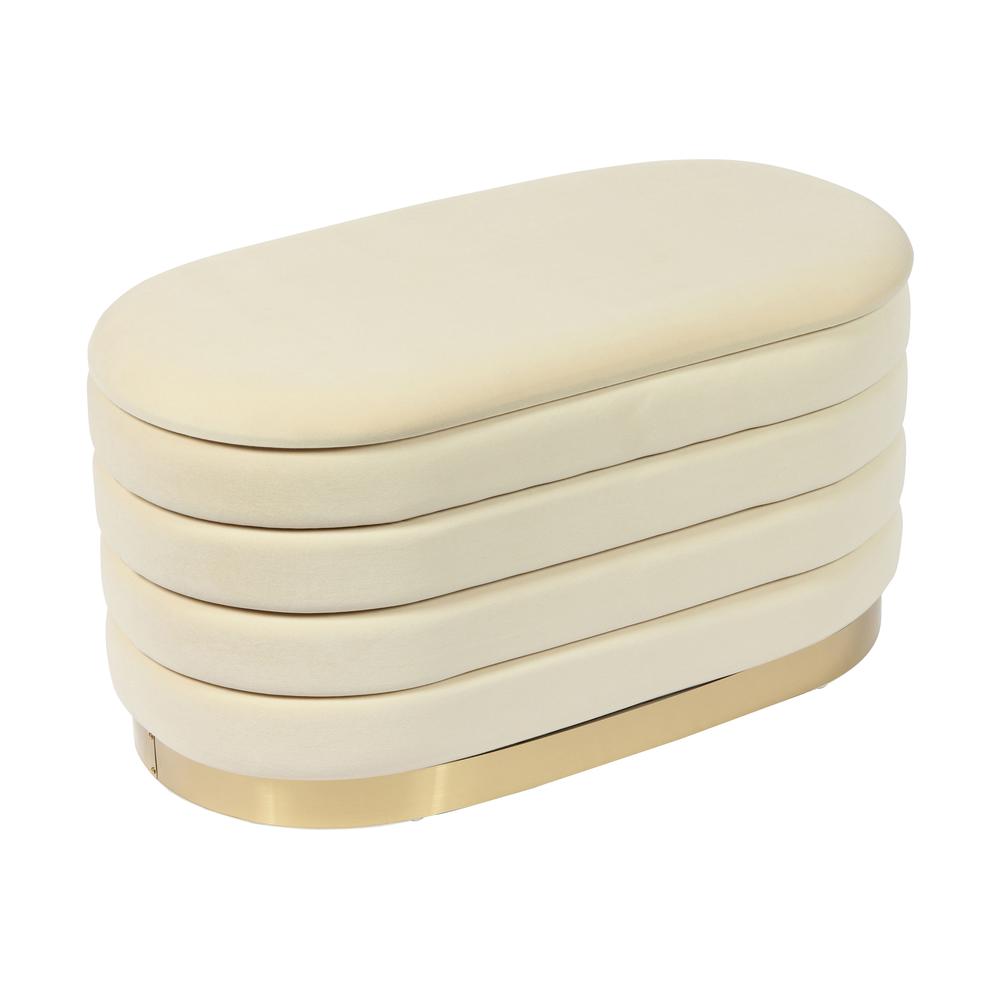 Lillian Cream Velvet Storage Bench. Picture 1
