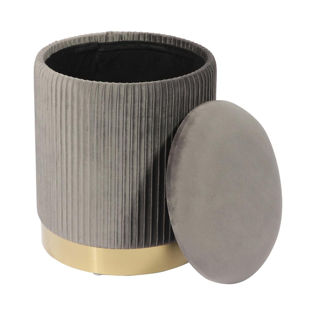Zoe Grey Velvet Storage Ottoman. Picture 3
