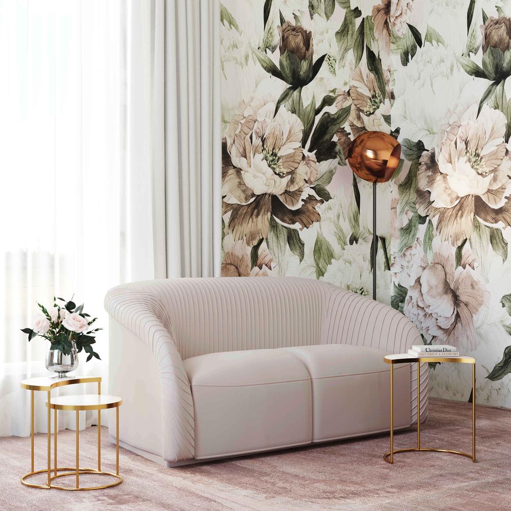 Yara Pleated Beige Velvet Loveseat. Picture 3