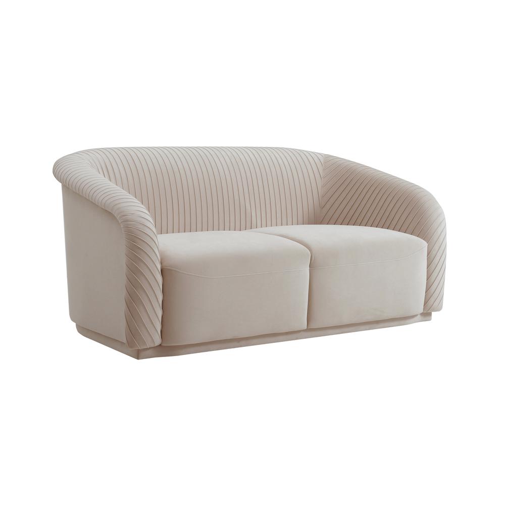 Yara Pleated Beige Velvet Loveseat. Picture 1