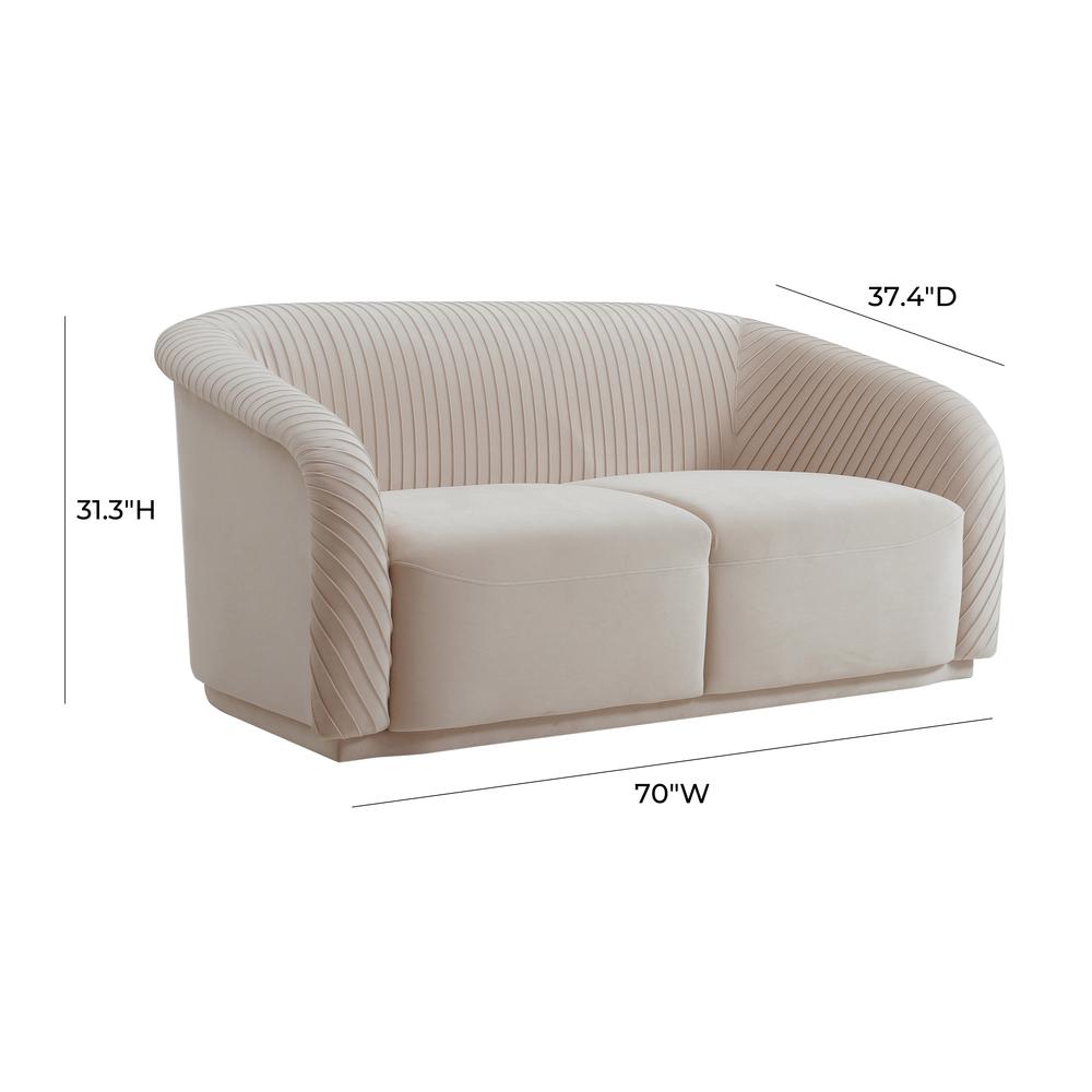 Yara Pleated Beige Velvet Loveseat. Picture 13