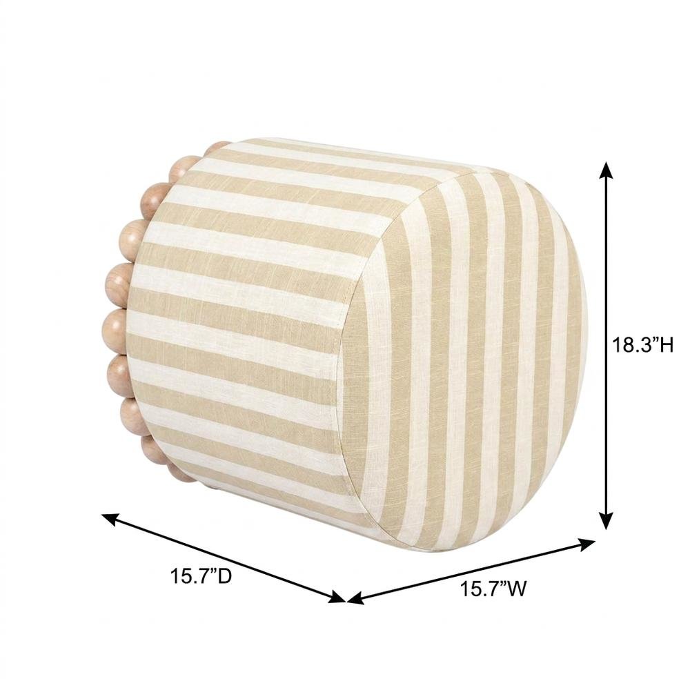 Beige Striped Linen Ottoman, Casual Textured Accent Seat. Picture 7
