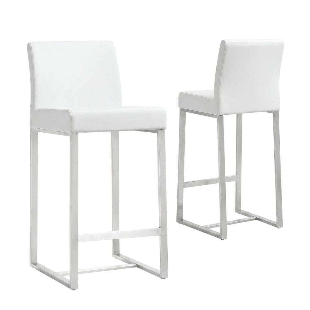 White Stainless Steel Counter Stool Set - Modern, Durable, 2-Pack. Picture 1
