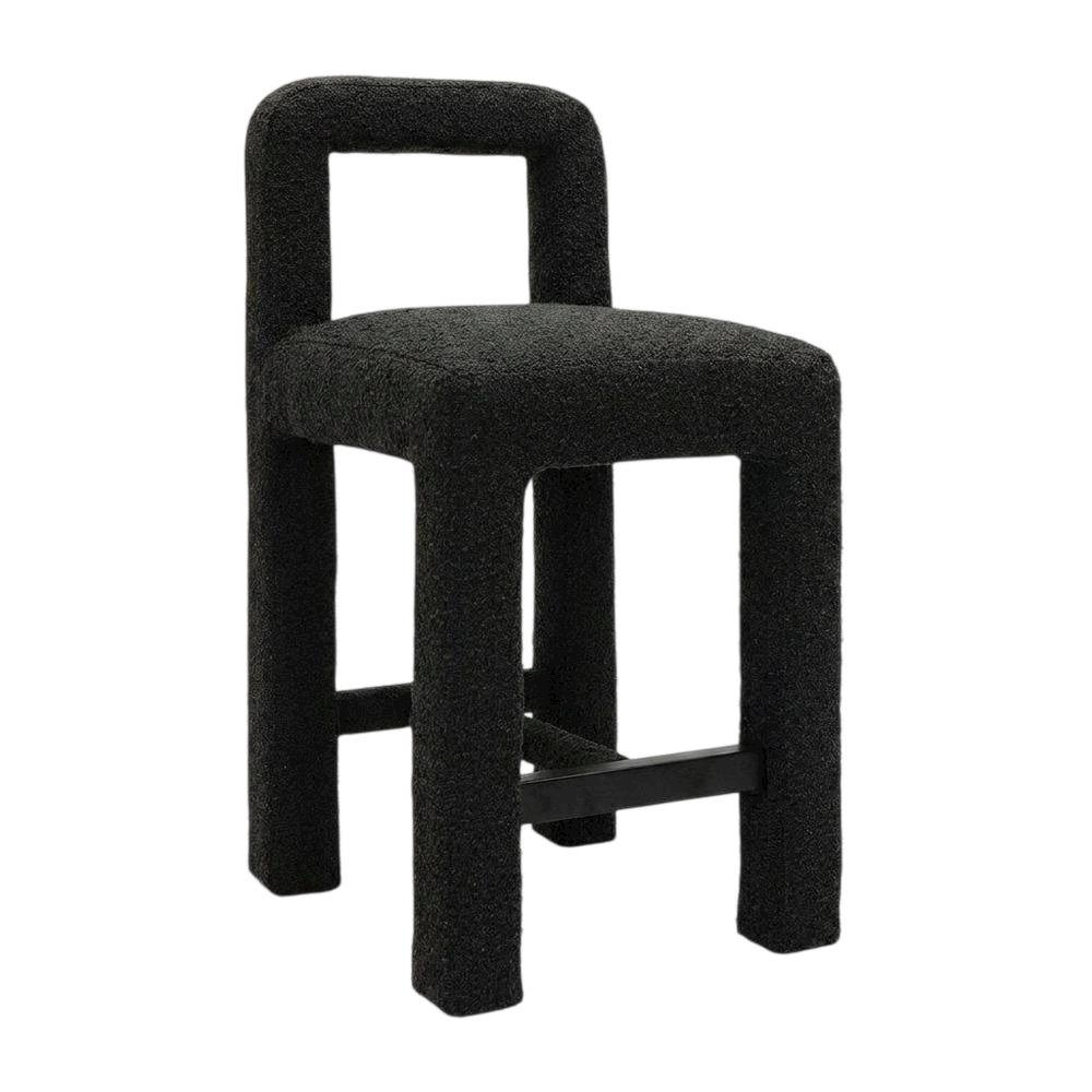 Black Boucle Counter Stool with Modern Design and Comfortable Seat. Picture 3