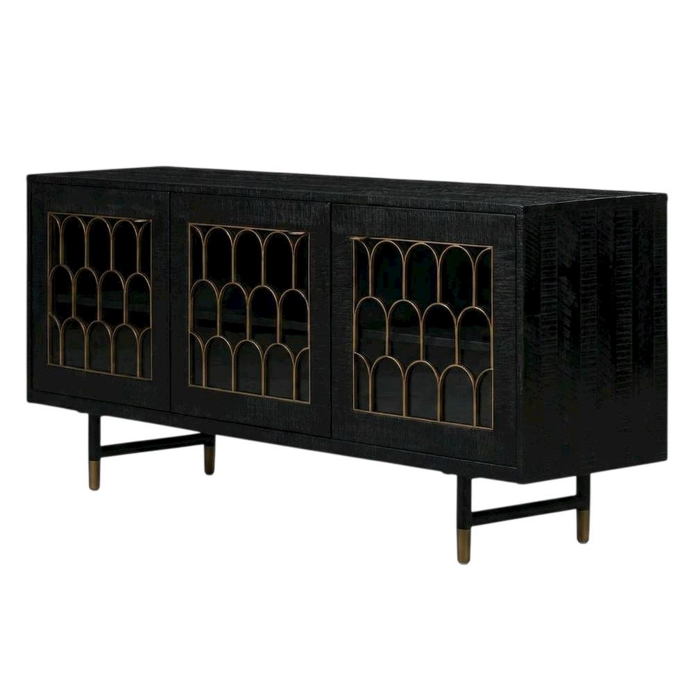 Acacia Wood Buffet Cabinet with Storage, Sideboard and Iron Legs, Black. Picture 3