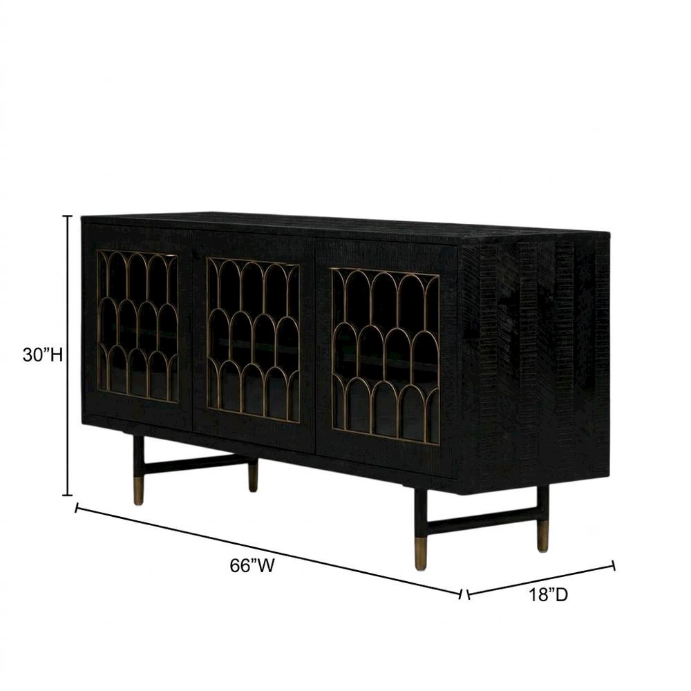 Acacia Wood Buffet Cabinet with Storage, Sideboard and Iron Legs, Black. Picture 5
