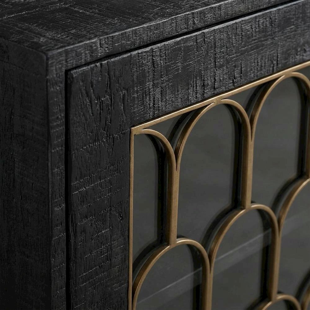 Acacia Wood Buffet Cabinet with Storage, Sideboard and Iron Legs, Black. Picture 6