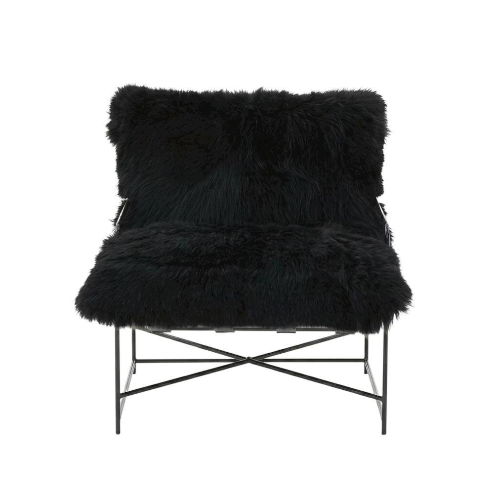 Sheepskin Accent Armchair with Black Iron Legs and PP Fiber Fill. Picture 5
