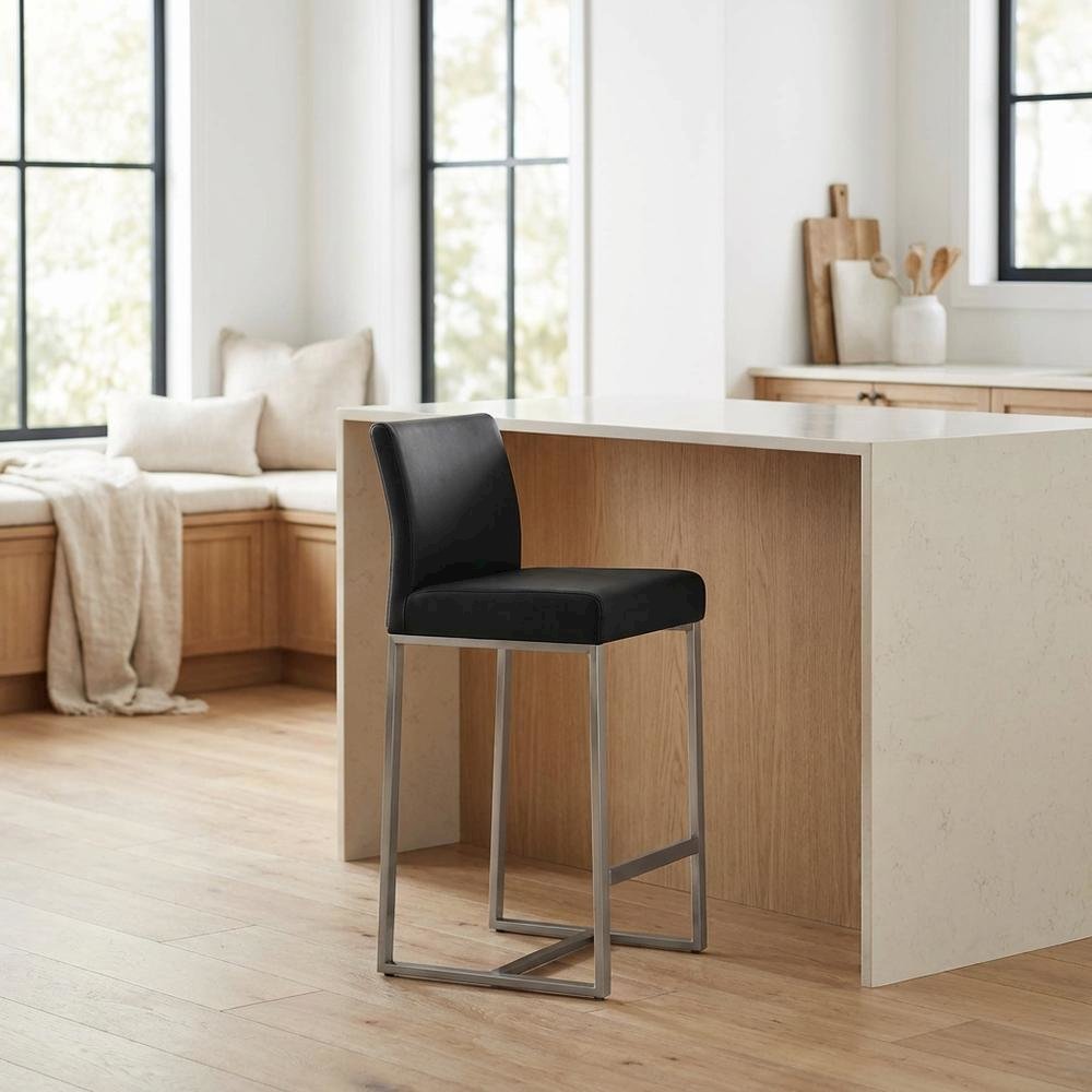 Stainless Steel Counter Stool Set, Adjustable Seat Height and Foam Cushions. Picture 2