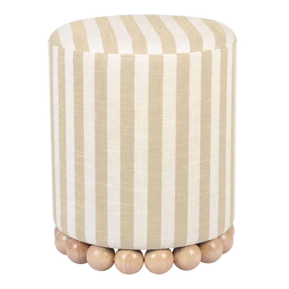 Beige Striped Linen Ottoman, Casual Textured Accent Seat. Picture 4