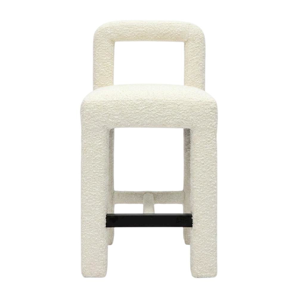 Cream Boucle Counter Stool with Upholstered Seat and Modern Design. Picture 1