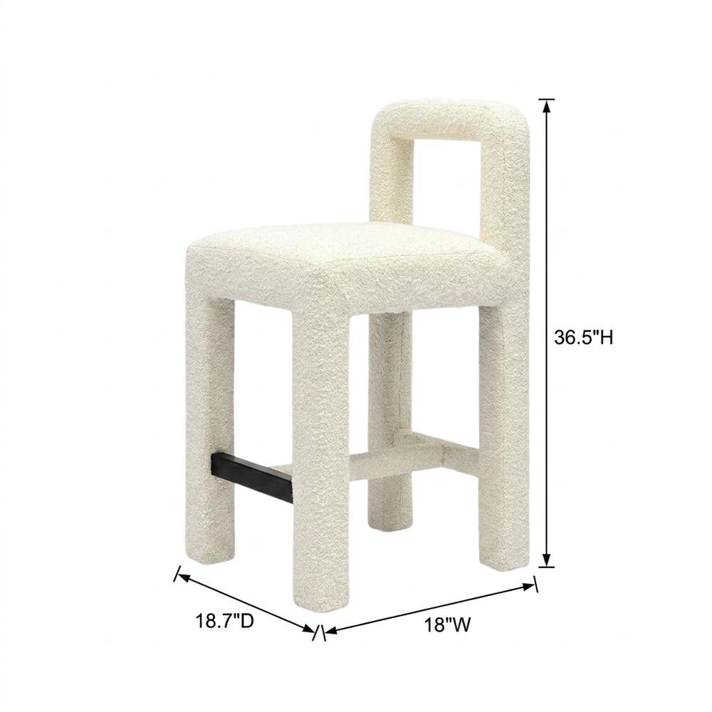 Cream Boucle Counter Stool with Upholstered Seat and Modern Design. Picture 5