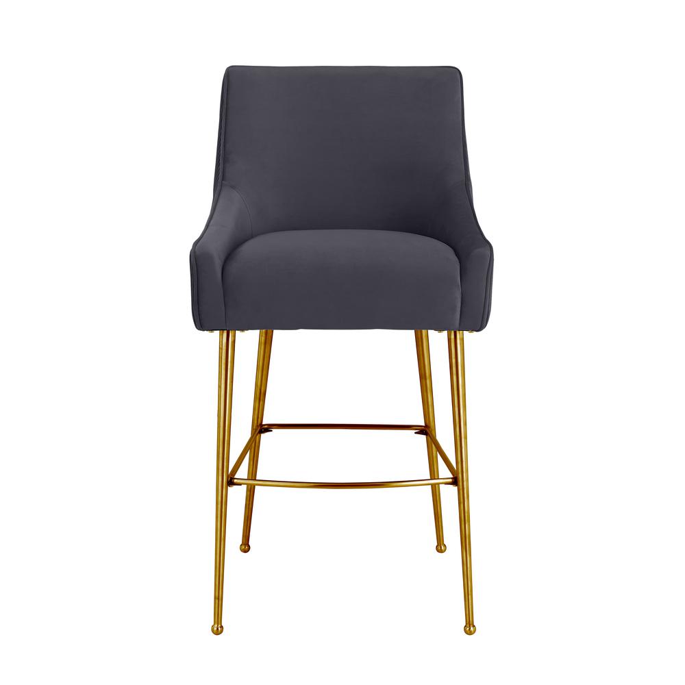 Beatrix Pleated Dark Grey Velvet Counter Stool. Picture 3