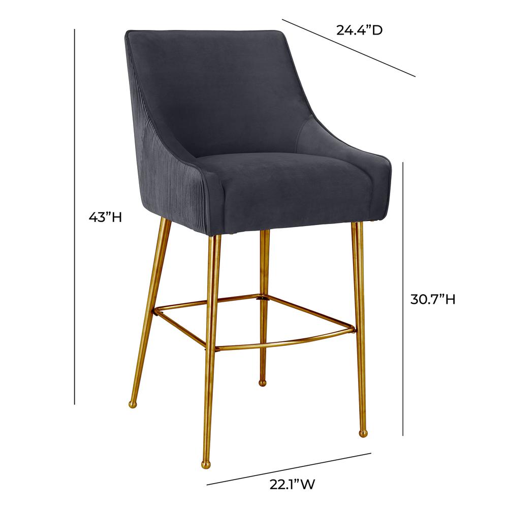 Beatrix Pleated Dark Grey Velvet Counter Stool. Picture 6
