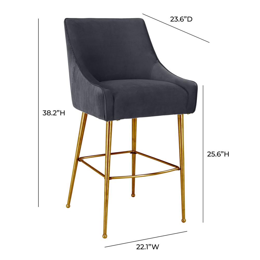 Beatrix Pleated Dark Grey Velvet Counter Stool. Picture 9