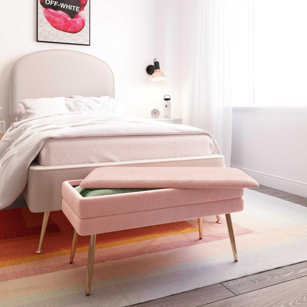 Ziva Blush Velvet Storage Bench. Picture 7