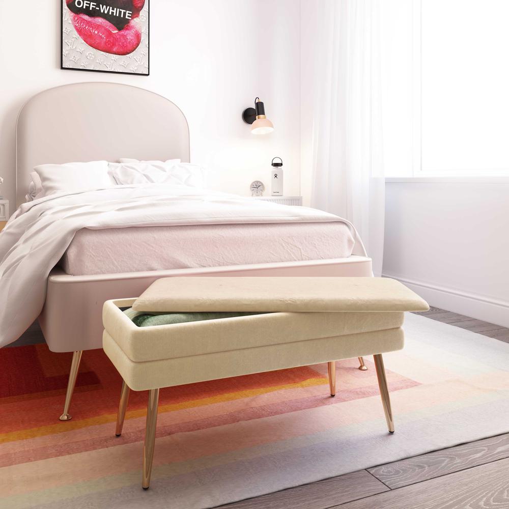 Ziva Cream Velvet Storage Bench. Picture 6