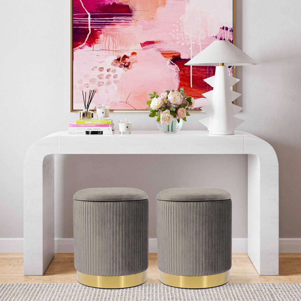 Zoe Grey Velvet Storage Ottoman. Picture 8