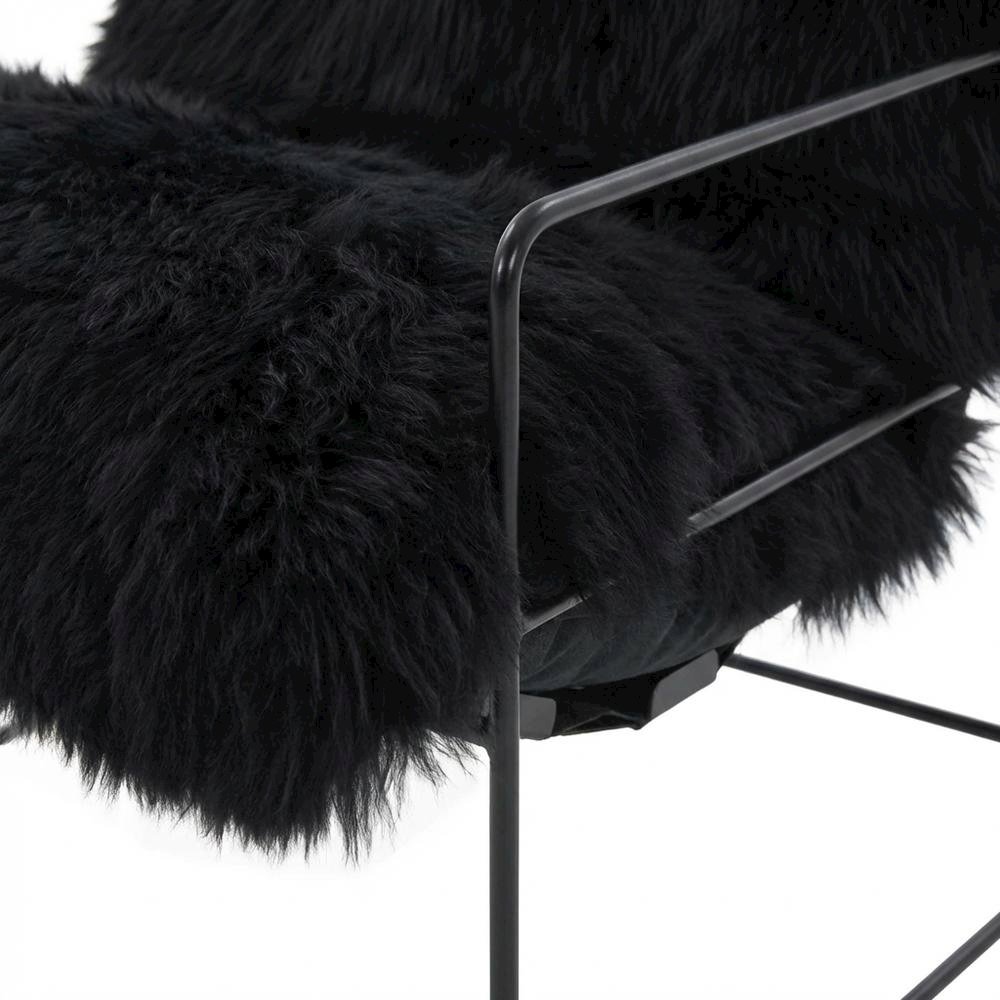 Sheepskin Accent Armchair with Black Iron Legs and PP Fiber Fill. Picture 7