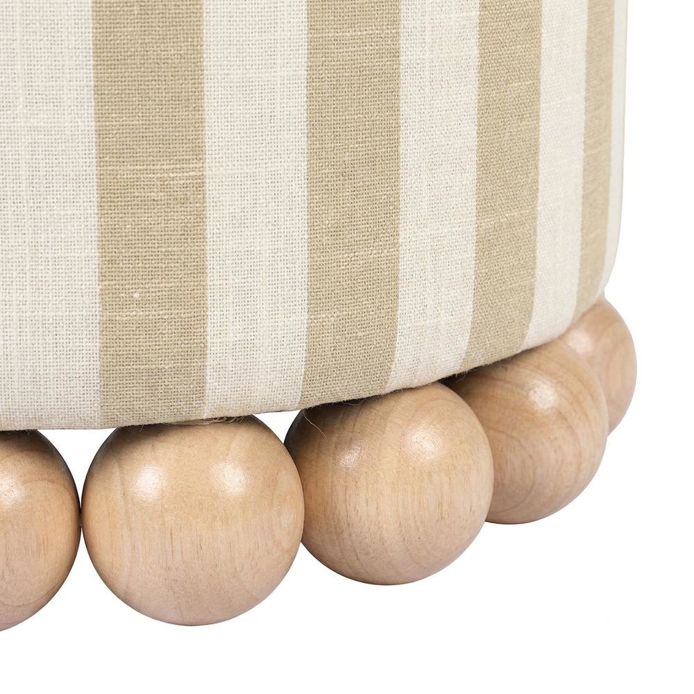 Beige Striped Linen Ottoman, Casual Textured Accent Seat. Picture 5